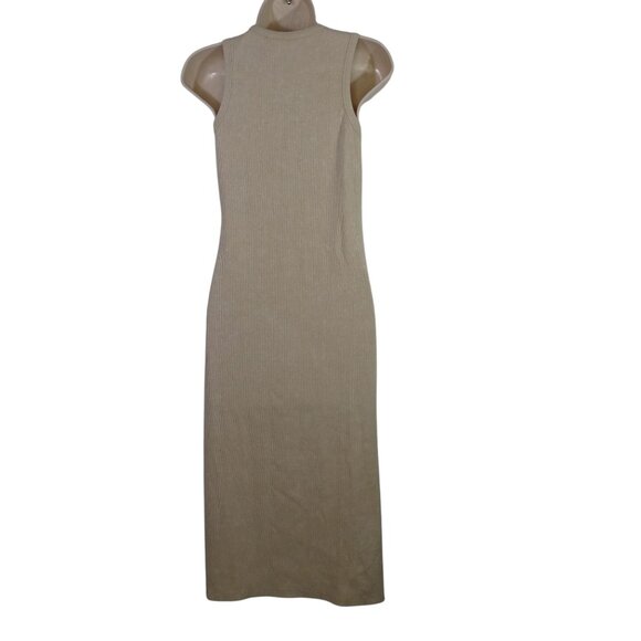 Pink Rose Sleeveless Ribbed Beige Midi Tank Dress Women Size M With Side Slit - Picture 3 of 10